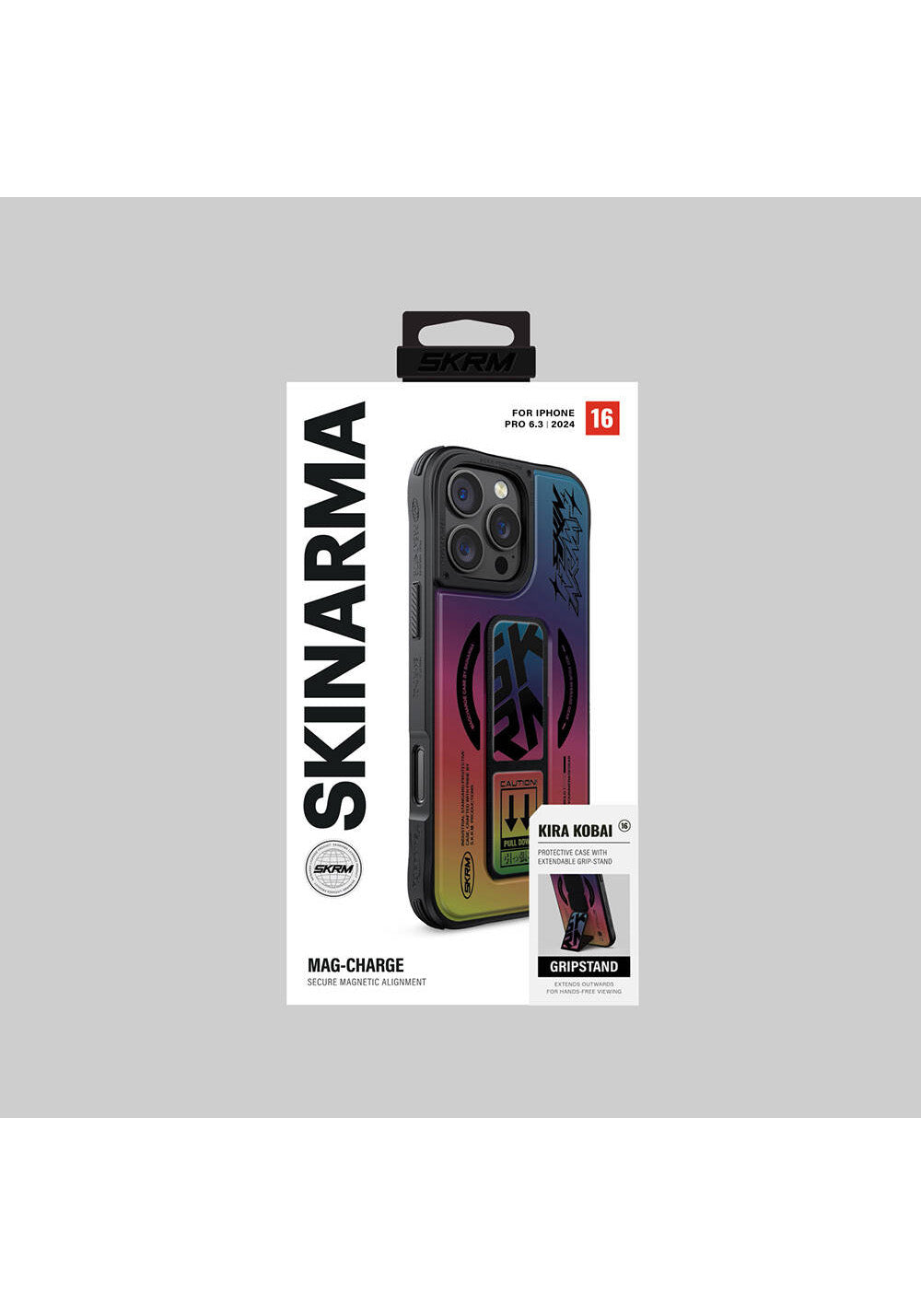 Apple iPhone 16 Pro Max Kılıf Manyetik Şarj Uyumlu Holografik Tasarımlı Standlı Deri Görünümlü Skinarma Kira Kobai Kapak