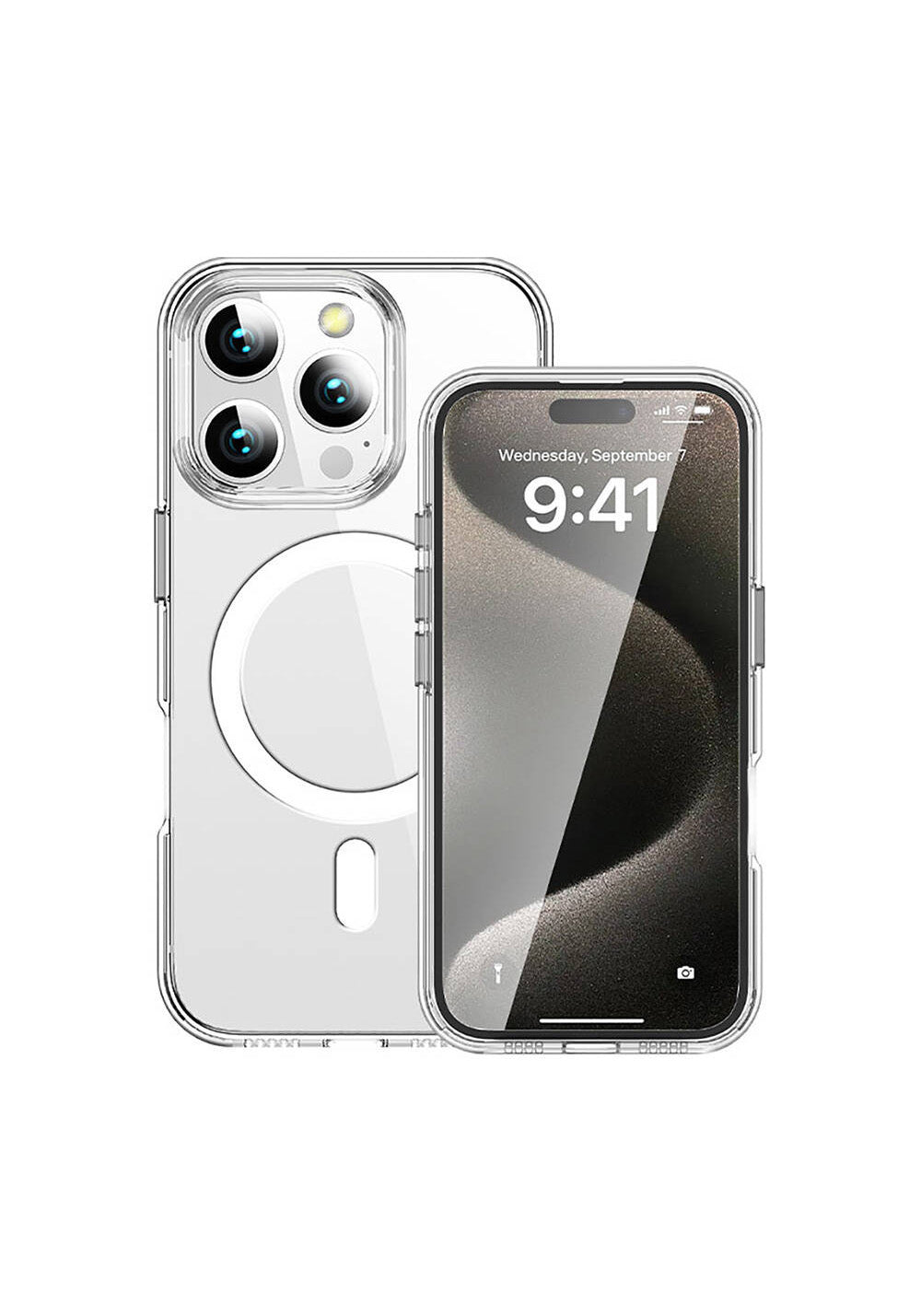 Apple iPhone 16 Pro Kılıf Manyetik Şarj Uyumlu Transparan Sert PC Wlons Pita Kapak