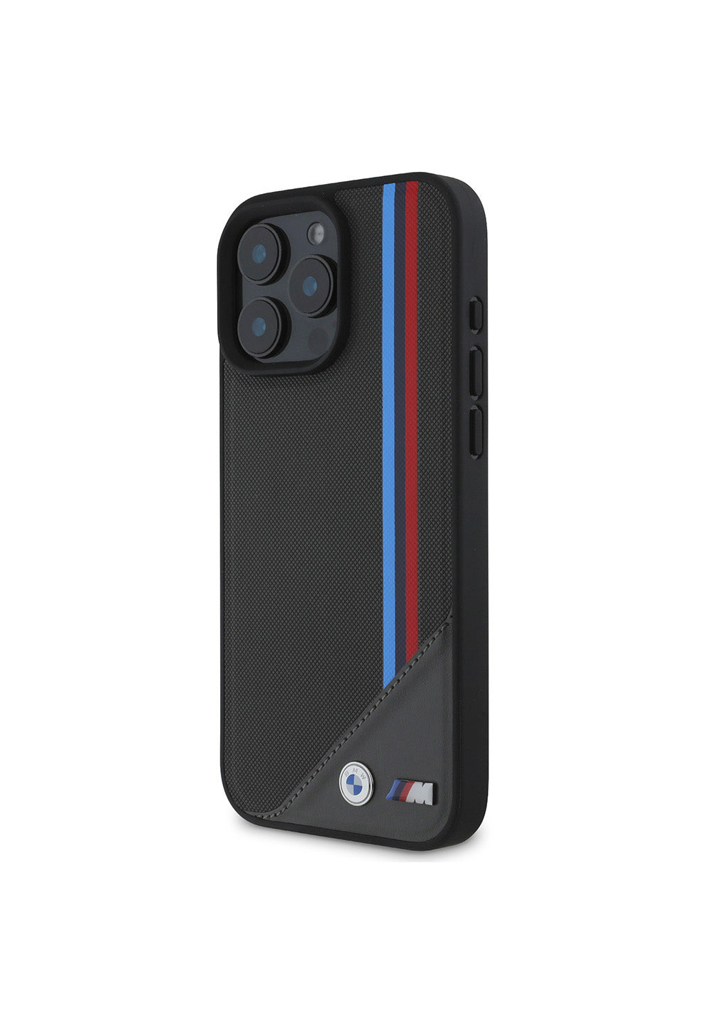 Apple iPhone 16 Plus Kılıf BMW Orijinal Lisanslı Manyetik Şarj Uyumlu M Logolu Üç Çizgili Dikiş Detaylı Meshed Tricolor Stripes Kapak