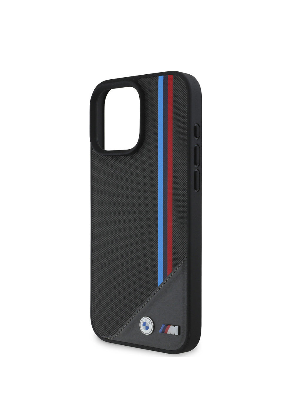 Apple iPhone 16 Plus Kılıf BMW Orijinal Lisanslı Manyetik Şarj Uyumlu M Logolu Üç Çizgili Dikiş Detaylı Meshed Tricolor Stripes Kapak