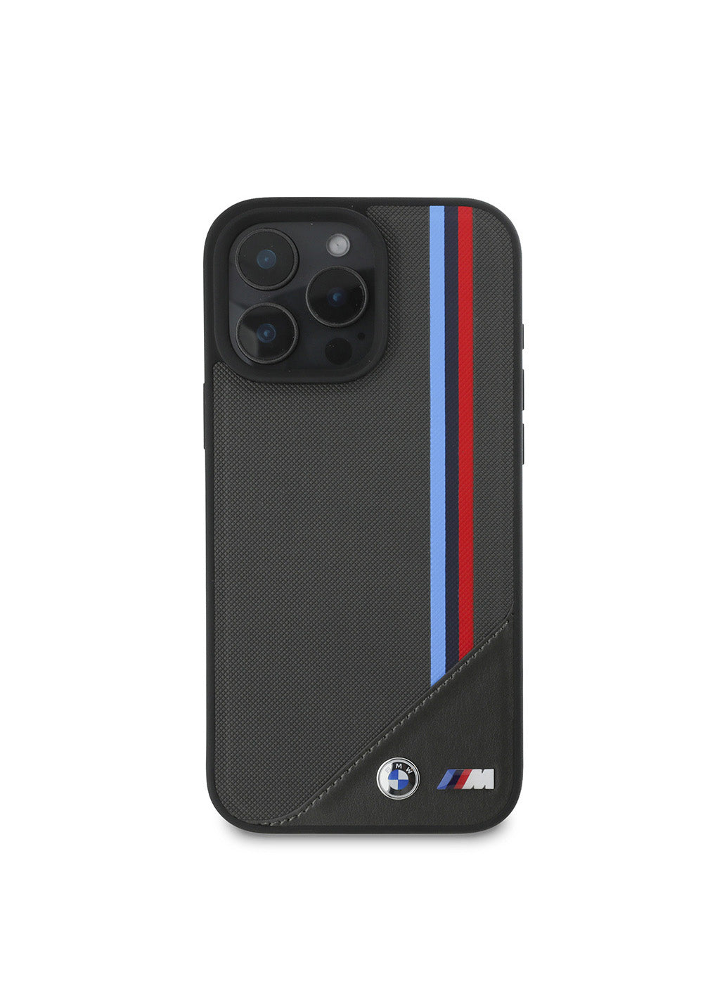 Apple iPhone 16 Plus Kılıf BMW Orijinal Lisanslı Manyetik Şarj Uyumlu M Logolu Üç Çizgili Dikiş Detaylı Meshed Tricolor Stripes Kapak