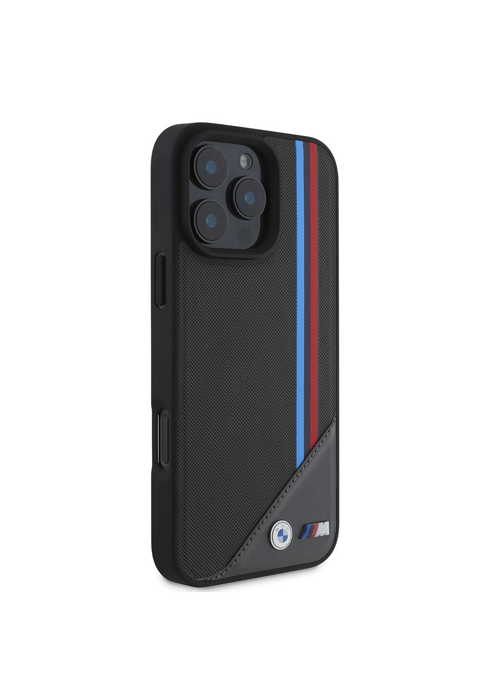 Apple iPhone 16 Plus Kılıf BMW Orijinal Lisanslı Manyetik Şarj Uyumlu M Logolu Üç Çizgili Dikiş Detaylı Meshed Tricolor Stripes Kapak