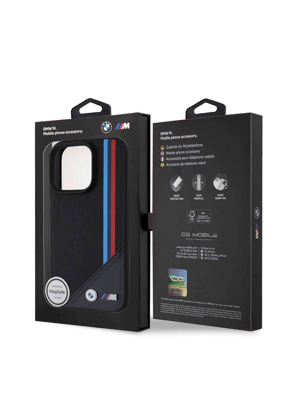 Apple iPhone 16 Pro Max Kılıf BMW Orijinal Lisanslı Manyetik Şarj Uyumlu M Logolu Üç Çizgili Dikiş Detaylı Meshed Tricolor Stripes Kapak