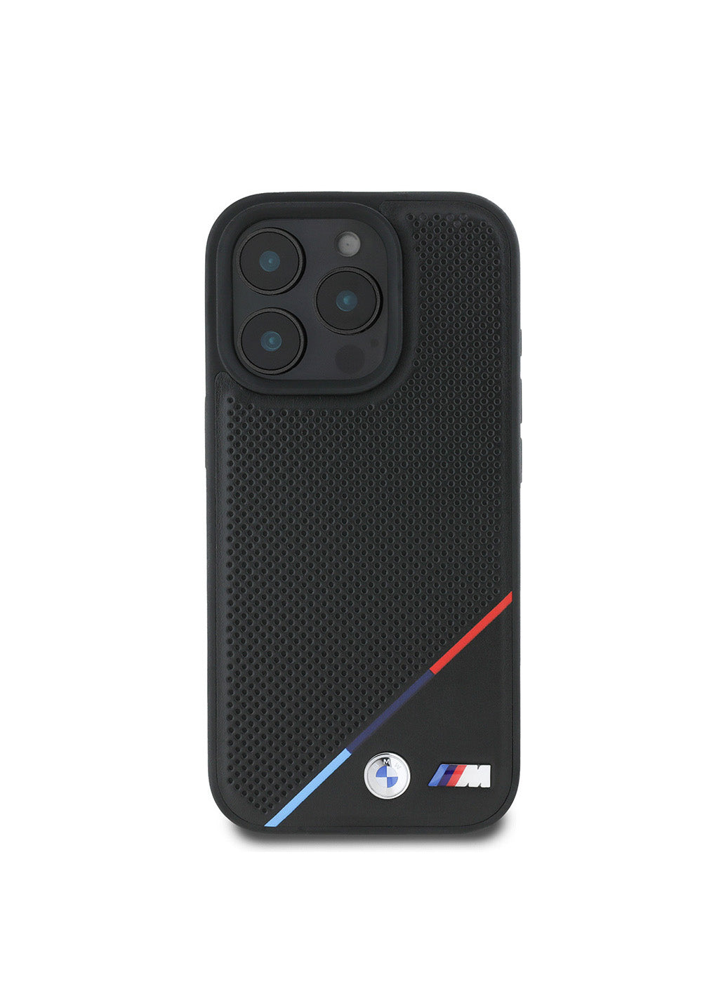 Apple iPhone 16 Pro Kılıf BMW Orijinal Lisanslı Manyetik Şarj Uyumlu M Logolu Üç Çizgili Delikli Deri Kapak