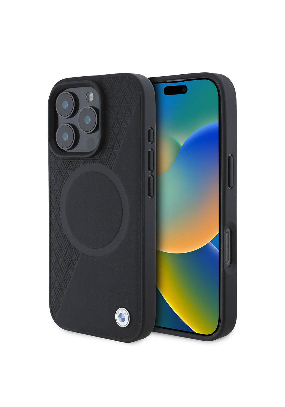Apple iPhone 16 Pro Max Kılıf BMW Orijinal Lisanslı Manyetik Şarj Uyumlu Metal Logolu Yarım Dokulu Circle Deri Kapak