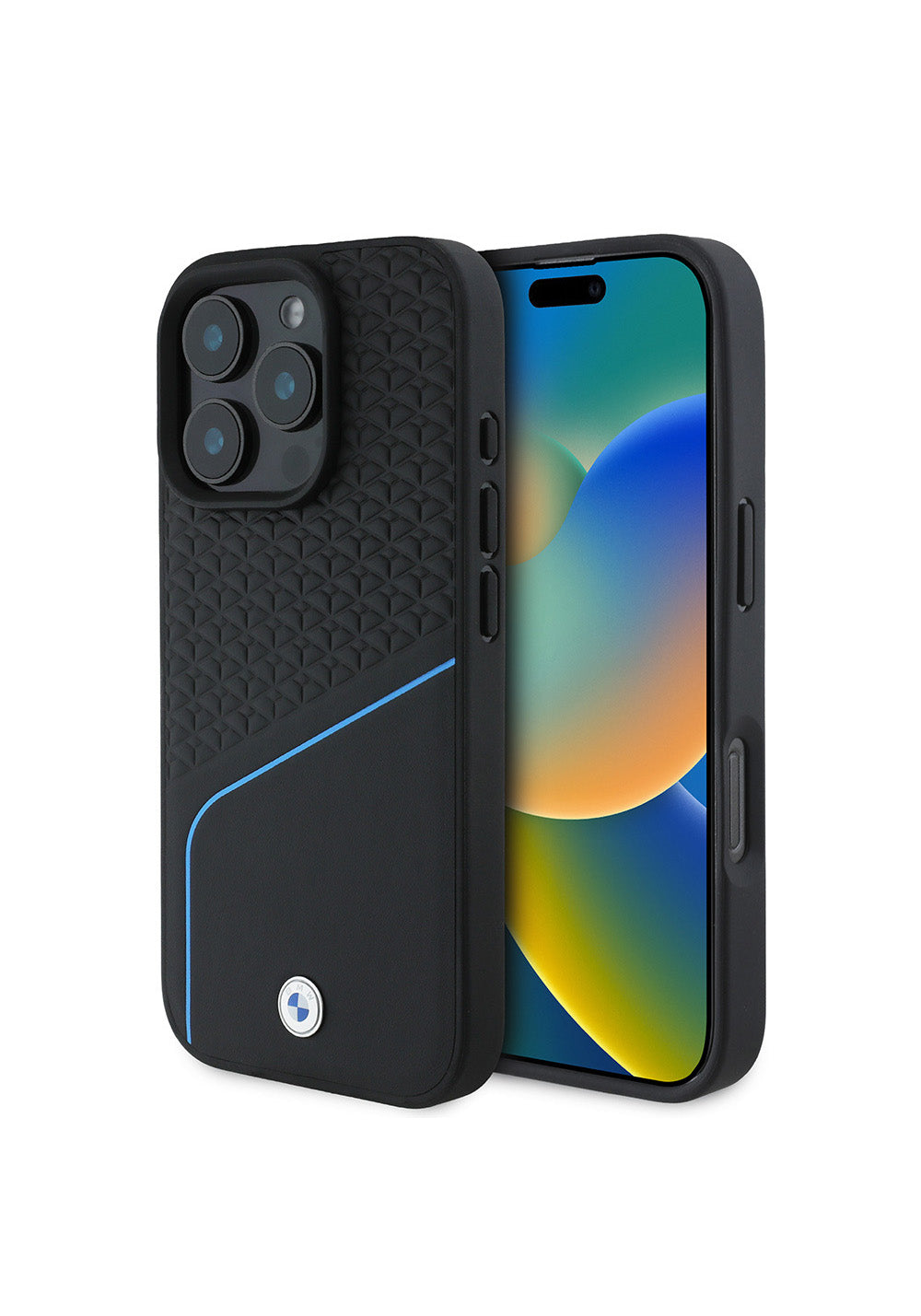 Apple iPhone 16 Pro Max Kılıf BMW Orijinal Lisanslı Manyetik Şarj Uyumlu Metal Logolu Dokulu ve Çizgili Deri Kapak