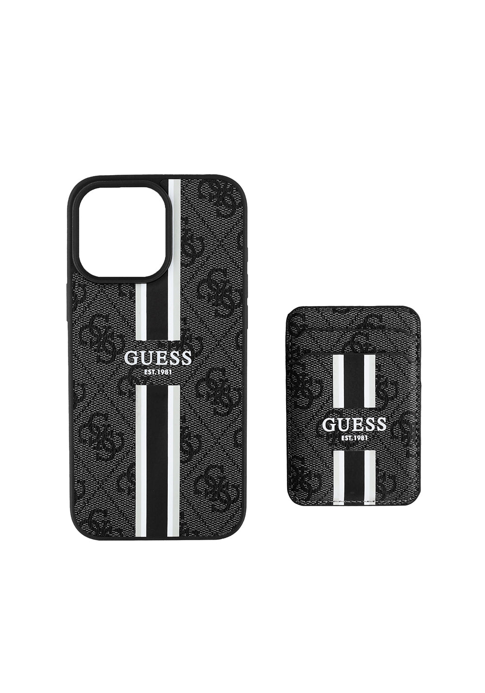 Apple iPhone 16 Pro Kılıf Guess Orijinal Lisanslı Manyetik Şarj Uyumlu 4G Desenli Çizgili Kartlıklı Kapak