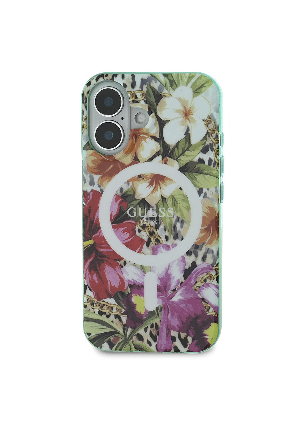 Apple iPhone 16 Kılıf Guess Orijinal Lisanslı Manyetik Şarj Uyumlu IML Baskılı Jungle Ring Kapak