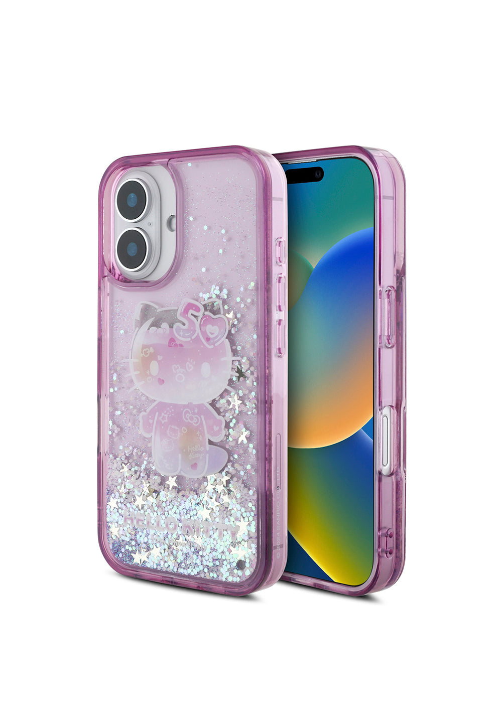 Apple iPhone 16 Kılıf Hello Kitty Orijinal Lisanslı Sıvılı Simli 50. Yıldönümü Partisi Kapak
