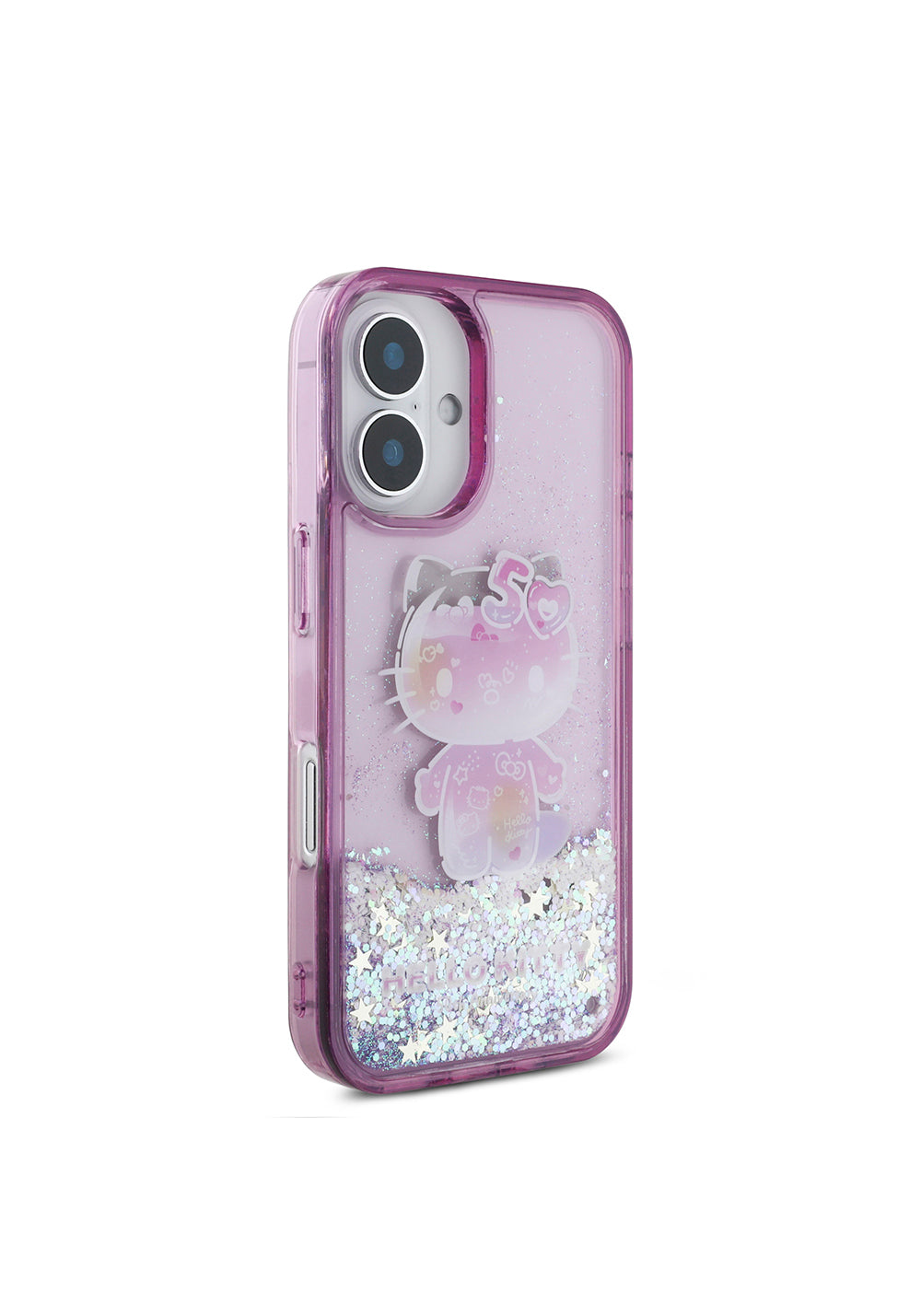 Apple iPhone 16 Kılıf Hello Kitty Orijinal Lisanslı Sıvılı Simli 50. Yıldönümü Partisi Kapak