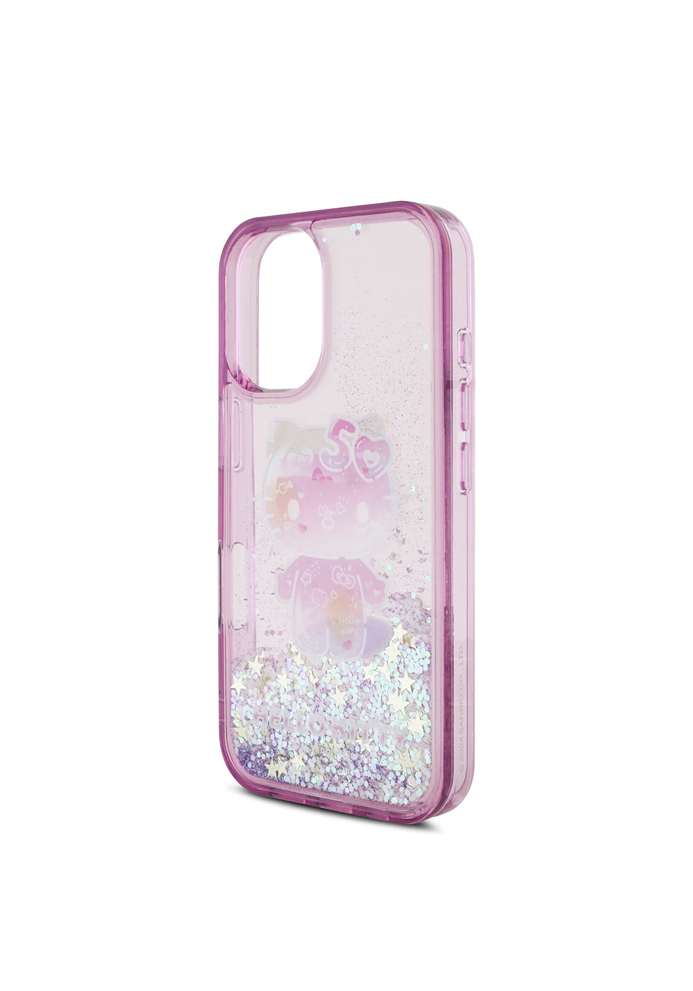 Apple iPhone 16 Kılıf Hello Kitty Orijinal Lisanslı Sıvılı Simli 50. Yıldönümü Partisi Kapak