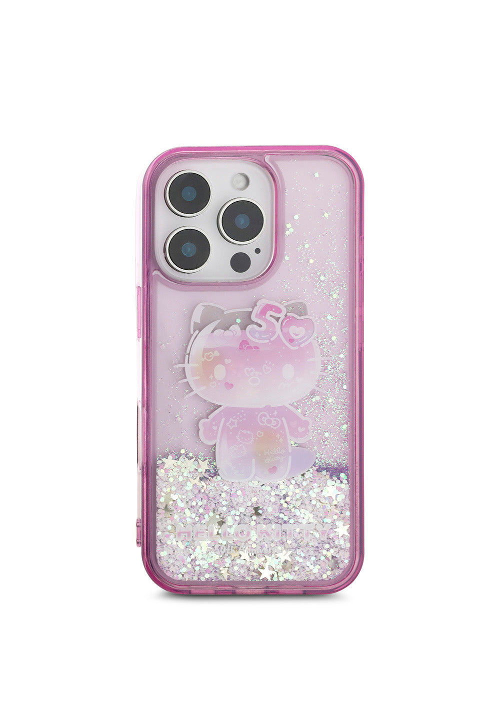 Apple iPhone 16 Pro Kılıf Hello Kitty Orijinal Lisanslı Sıvılı Simli 50. Yıldönümü Partisi Kapak