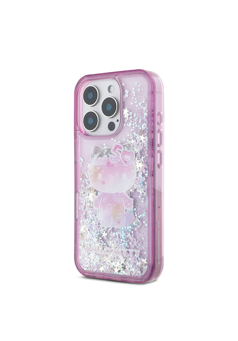 Apple iPhone 16 Pro Max Kılıf Hello Kitty Orijinal Lisanslı Sıvılı Simli 50. Yıldönümü Partisi Kapak