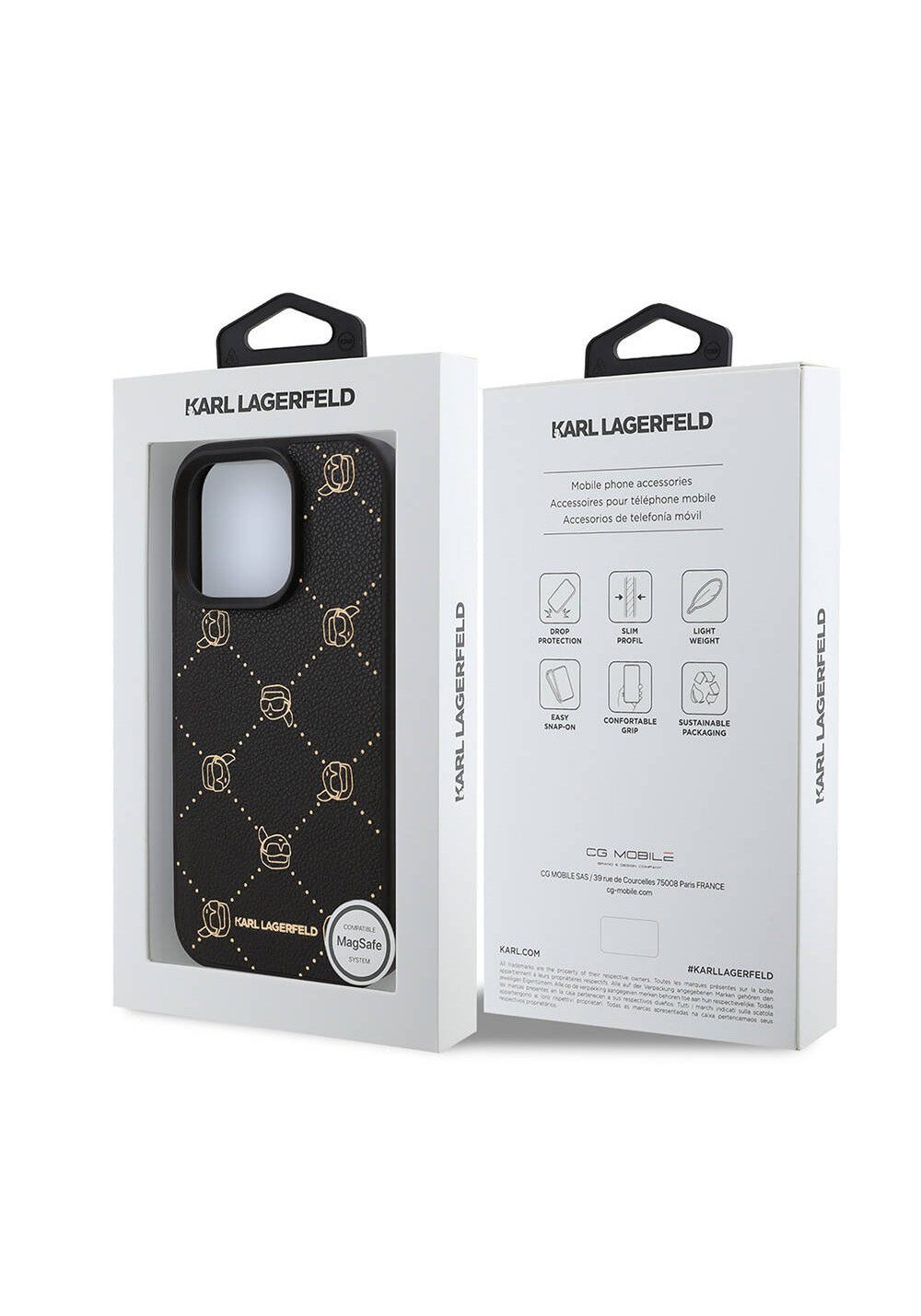 Apple iPhone 16 Pro Max Kılıf Karl Lagerfeld Orijinal Lisanslı Manyetik Şarj Uyumlu PU Deri Karl Heads Desenli Klasik Logolu Kapak