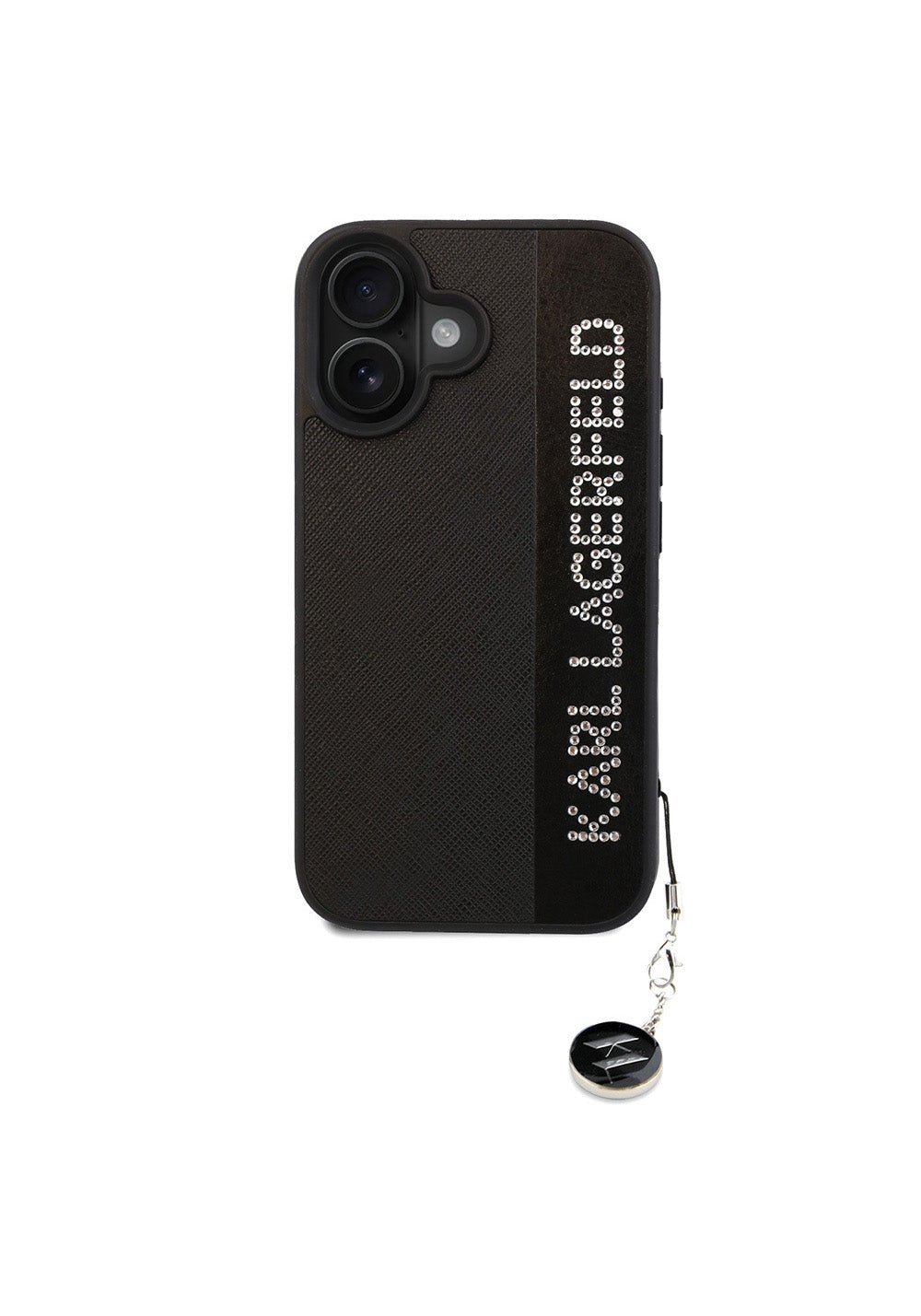 Apple iPhone 16 Kılıf Karl Lagerfeld Orijinal Lisanslı Anahtarlıklı Taşlı KL Yazılı Saffiano Rhinestones Kapak