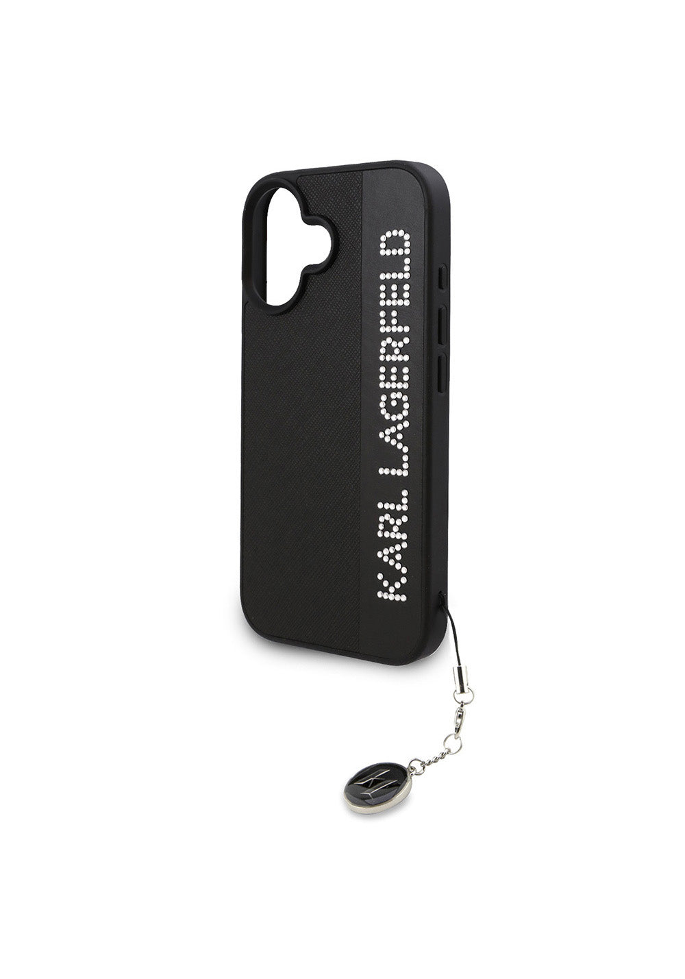 Apple iPhone 16 Kılıf Karl Lagerfeld Orijinal Lisanslı Anahtarlıklı Taşlı KL Yazılı Saffiano Rhinestones Kapak