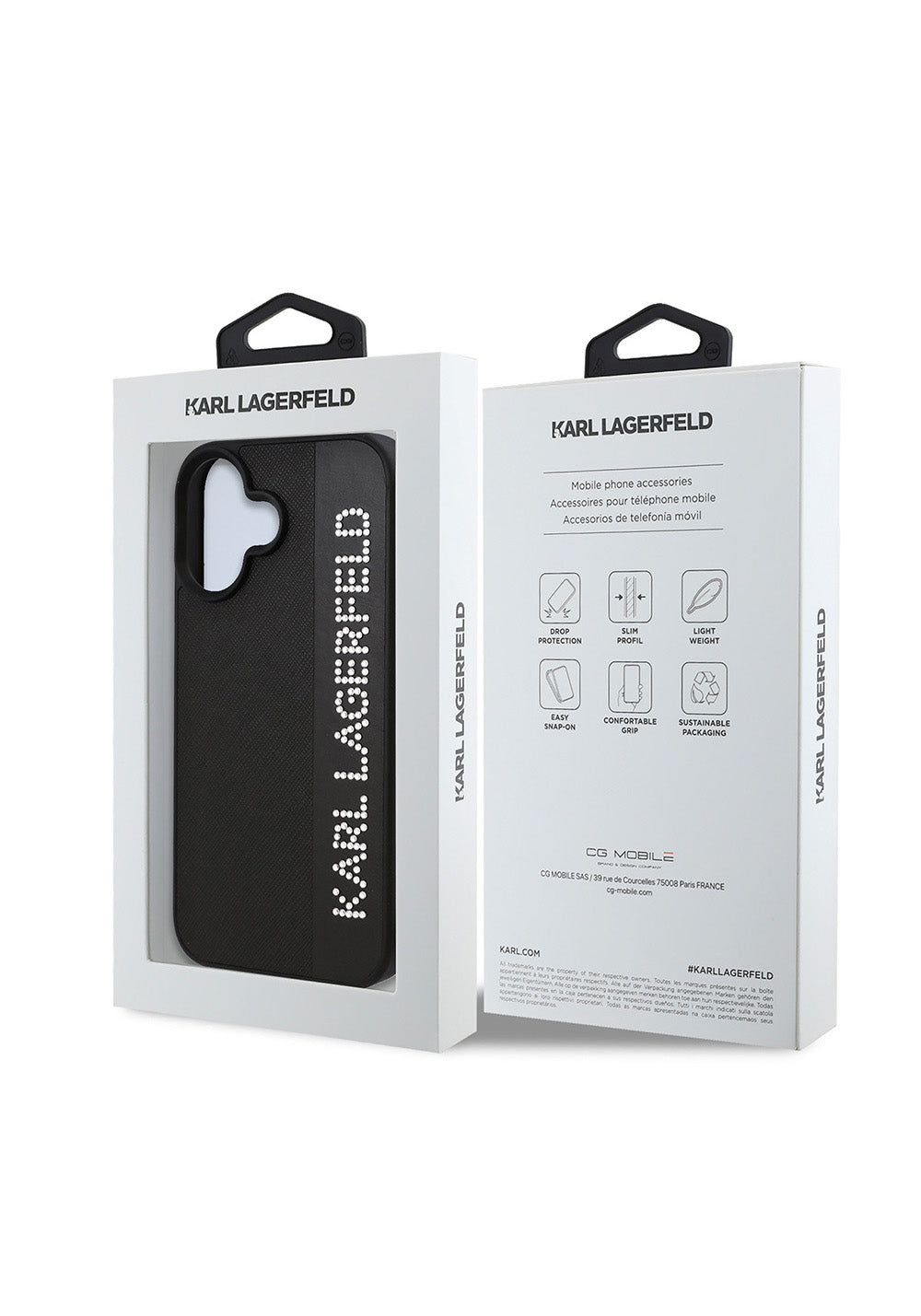 Apple iPhone 16 Kılıf Karl Lagerfeld Orijinal Lisanslı Anahtarlıklı Taşlı KL Yazılı Saffiano Rhinestones Kapak