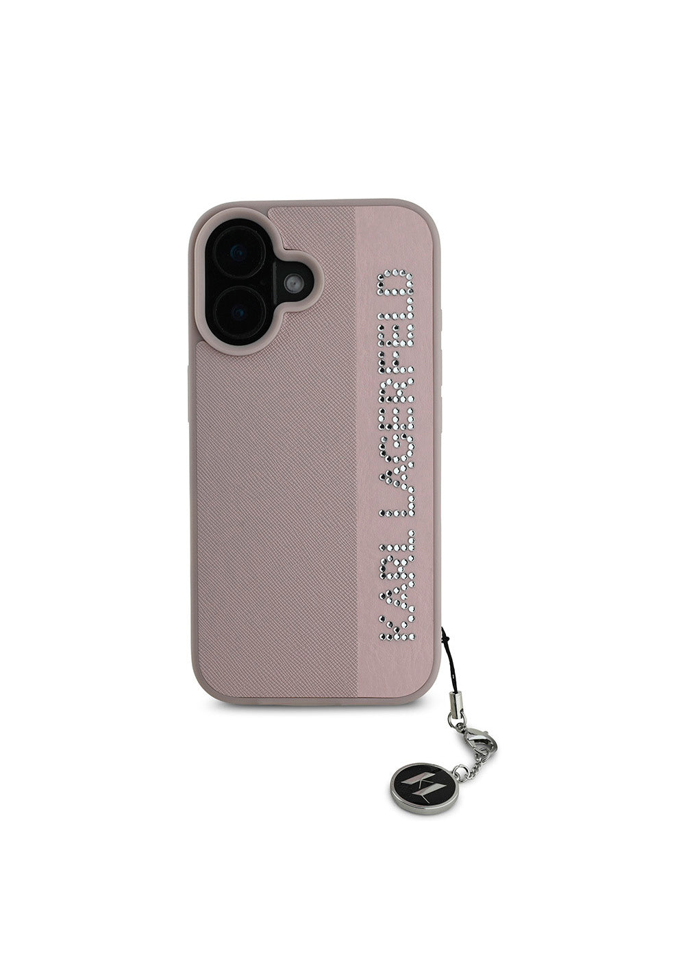Apple iPhone 16 Kılıf Karl Lagerfeld Orijinal Lisanslı Anahtarlıklı Taşlı KL Yazılı Saffiano Rhinestones Kapak
