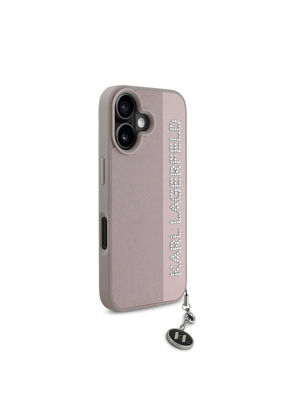 Apple iPhone 16 Kılıf Karl Lagerfeld Orijinal Lisanslı Anahtarlıklı Taşlı KL Yazılı Saffiano Rhinestones Kapak