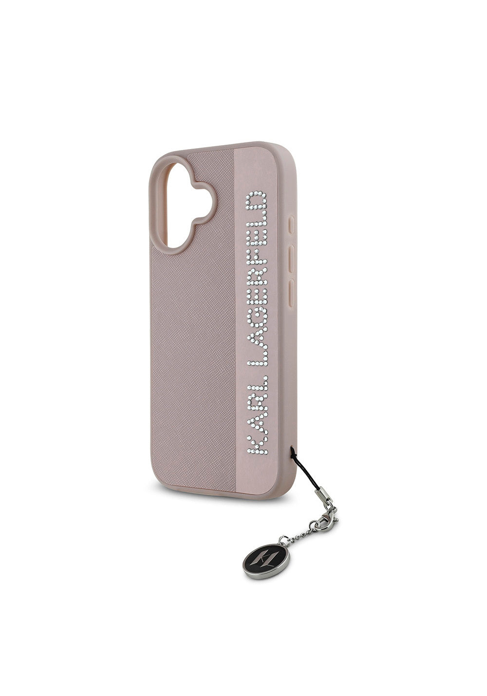 Apple iPhone 16 Kılıf Karl Lagerfeld Orijinal Lisanslı Anahtarlıklı Taşlı KL Yazılı Saffiano Rhinestones Kapak