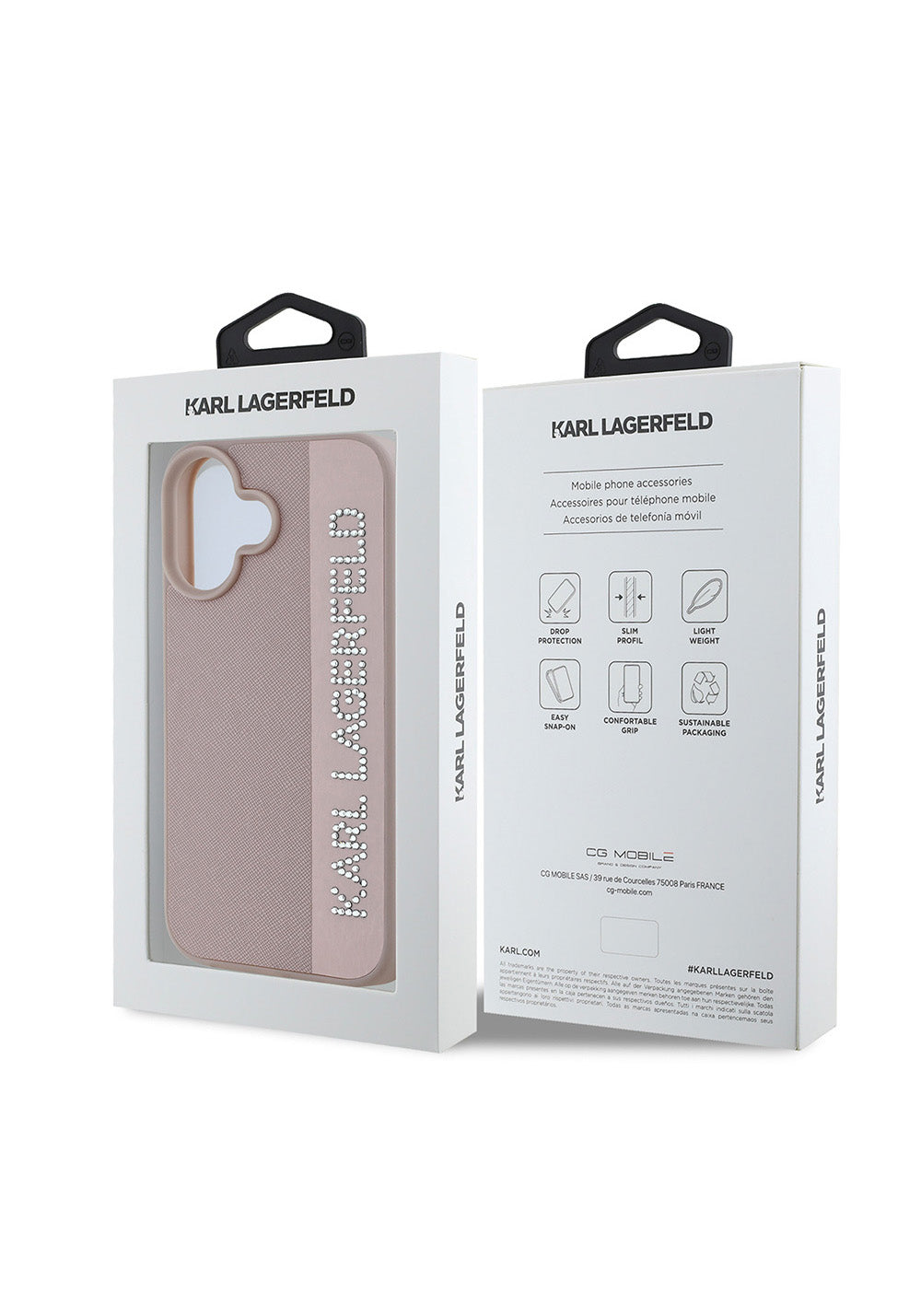Apple iPhone 16 Kılıf Karl Lagerfeld Orijinal Lisanslı Anahtarlıklı Taşlı KL Yazılı Saffiano Rhinestones Kapak