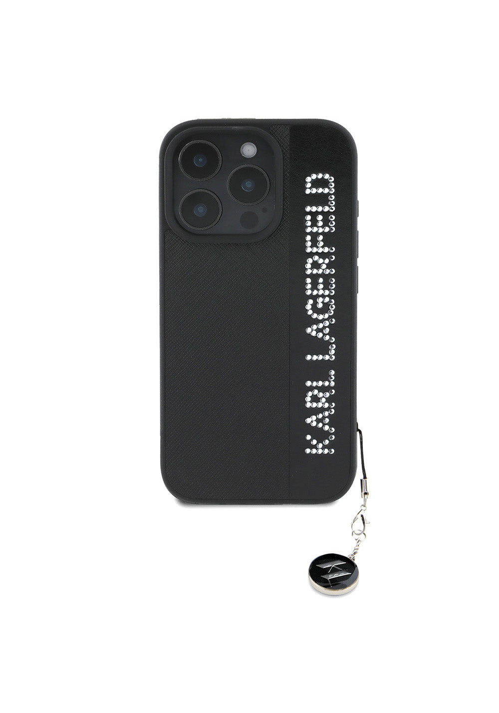 Apple iPhone 16 Pro Kılıf Karl Lagerfeld Orijinal Lisanslı Anahtarlıklı Taşlı KL Yazılı Saffiano Rhinestones Kapak