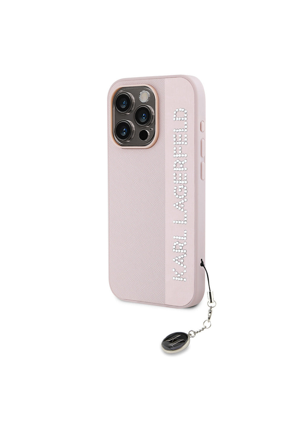 Apple iPhone 16 Pro Kılıf Karl Lagerfeld Orijinal Lisanslı Anahtarlıklı Taşlı KL Yazılı Saffiano Rhinestones Kapak