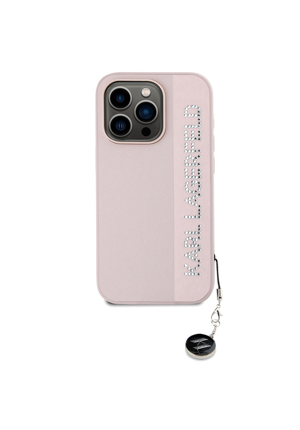 Apple iPhone 16 Pro Kılıf Karl Lagerfeld Orijinal Lisanslı Anahtarlıklı Taşlı KL Yazılı Saffiano Rhinestones Kapak