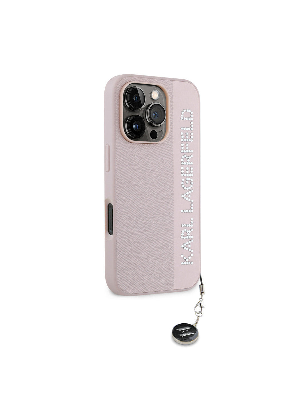 Apple iPhone 16 Pro Kılıf Karl Lagerfeld Orijinal Lisanslı Anahtarlıklı Taşlı KL Yazılı Saffiano Rhinestones Kapak