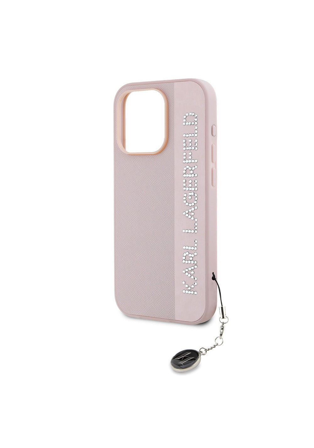 Apple iPhone 16 Pro Kılıf Karl Lagerfeld Orijinal Lisanslı Anahtarlıklı Taşlı KL Yazılı Saffiano Rhinestones Kapak