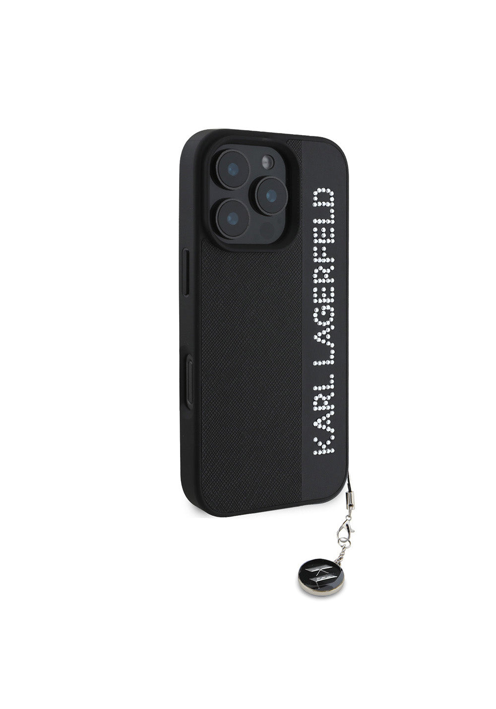 Apple iPhone 16 Pro Kılıf Karl Lagerfeld Orijinal Lisanslı Anahtarlıklı Taşlı KL Yazılı Saffiano Rhinestones Kapak