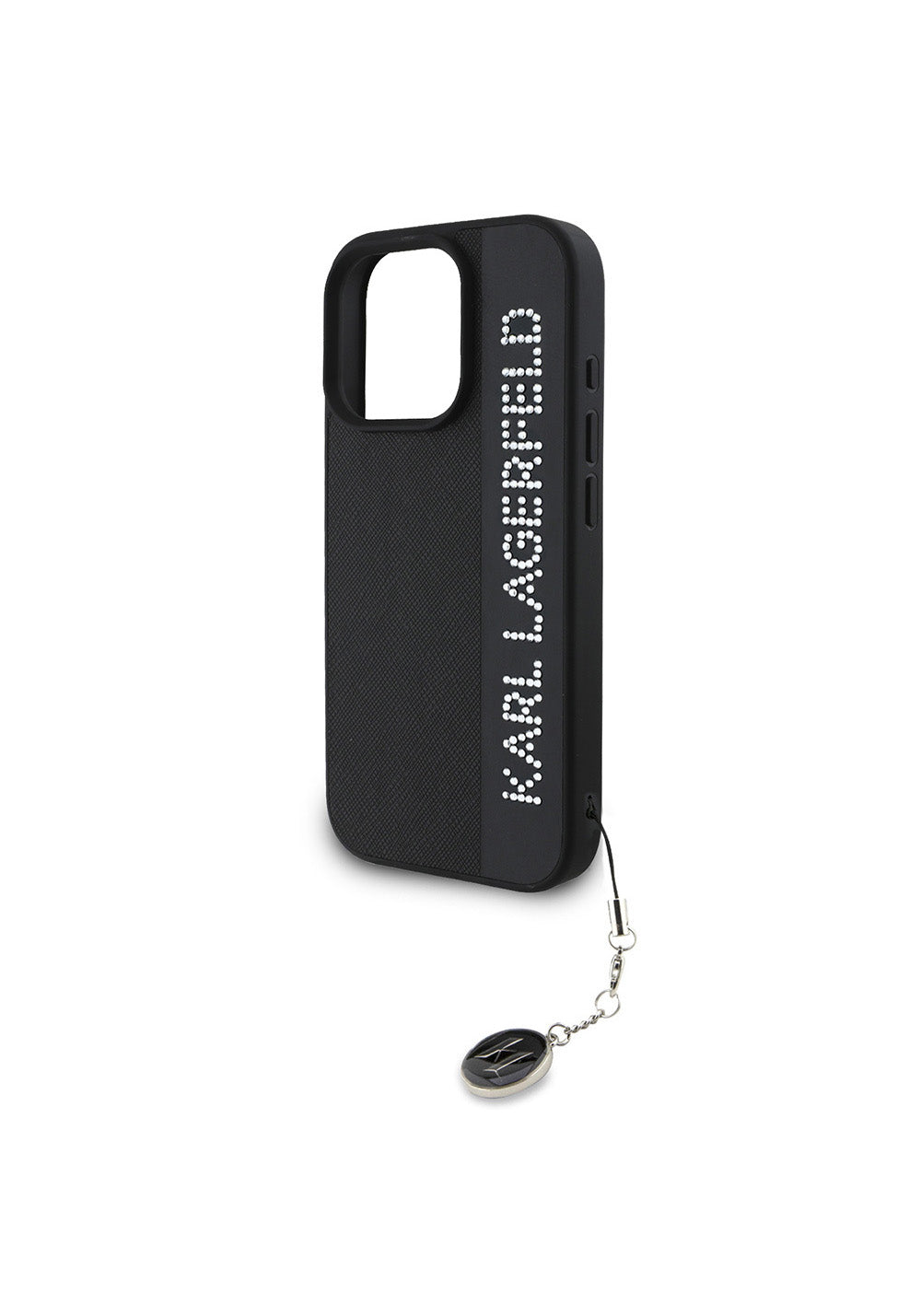 Apple iPhone 16 Pro Kılıf Karl Lagerfeld Orijinal Lisanslı Anahtarlıklı Taşlı KL Yazılı Saffiano Rhinestones Kapak