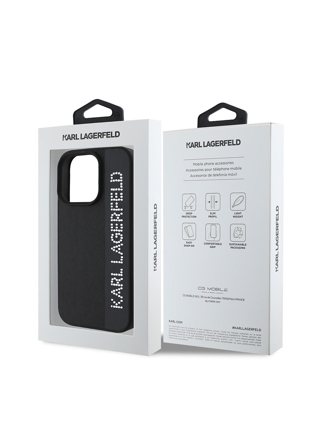 Apple iPhone 16 Pro Kılıf Karl Lagerfeld Orijinal Lisanslı Anahtarlıklı Taşlı KL Yazılı Saffiano Rhinestones Kapak