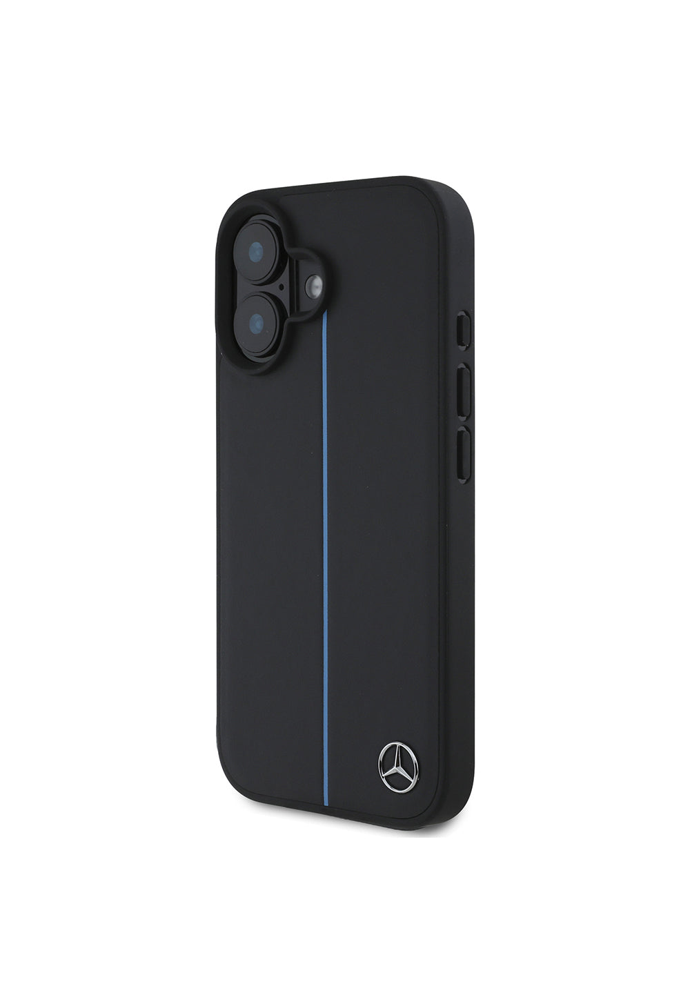Apple iPhone 16 Kılıf Mercedes Benz Orijinal Lisanslı Manyetik Şarj Uyumlu Metal Yıldız Logolu Mavi Çizgili Deri Kapak