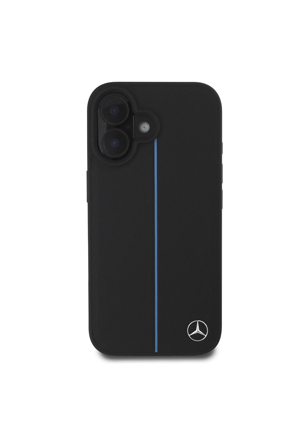 Apple iPhone 16 Kılıf Mercedes Benz Orijinal Lisanslı Manyetik Şarj Uyumlu Metal Yıldız Logolu Mavi Çizgili Deri Kapak