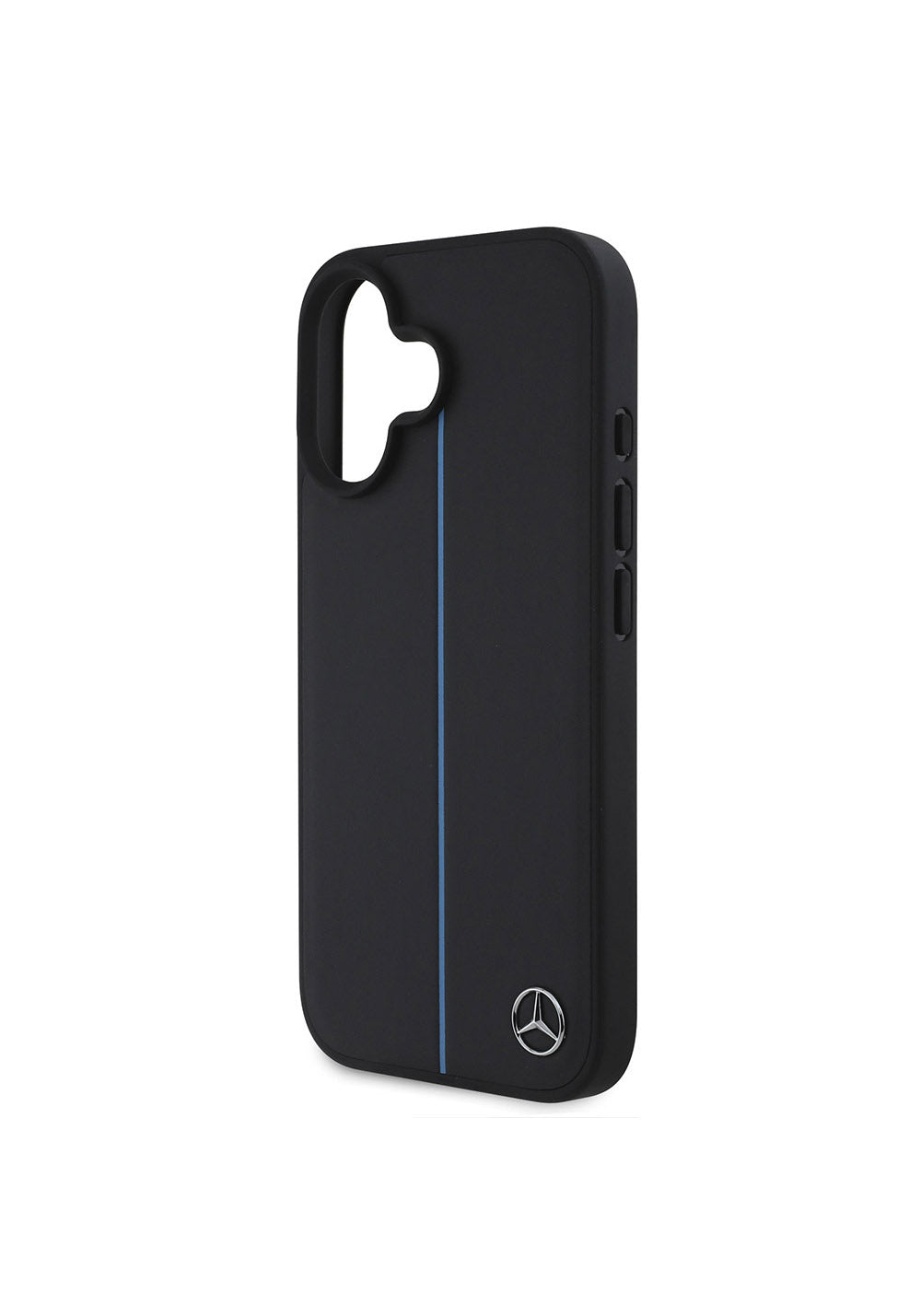 Apple iPhone 16 Kılıf Mercedes Benz Orijinal Lisanslı Manyetik Şarj Uyumlu Metal Yıldız Logolu Mavi Çizgili Deri Kapak