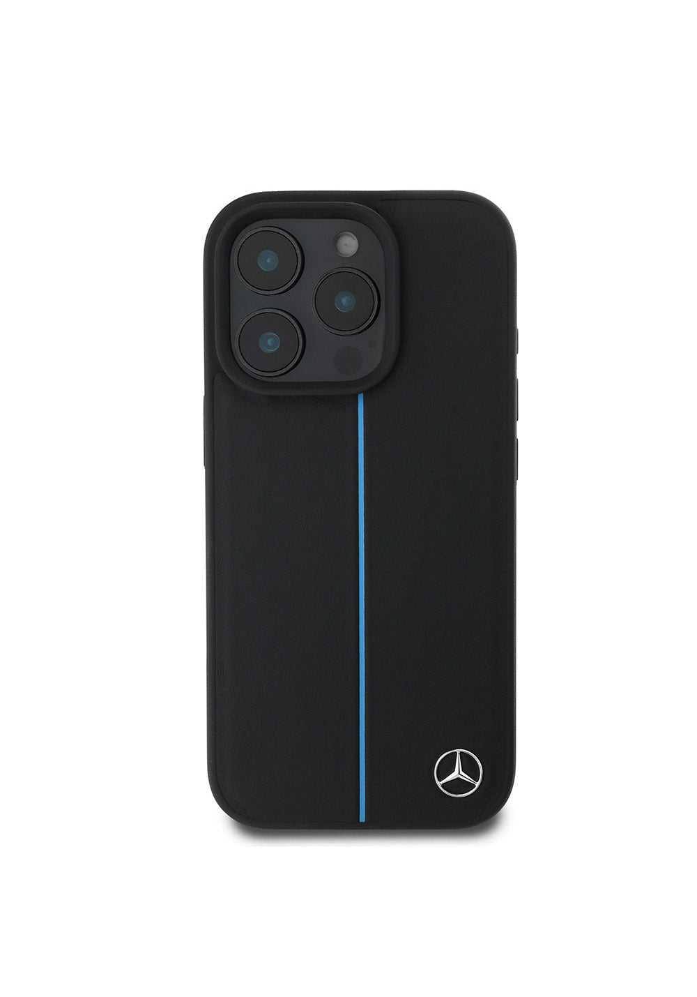 Apple iPhone 16 Pro Kılıf Mercedes Benz Orijinal Lisanslı Manyetik Şarj Uyumlu Metal Yıldız Logolu Mavi Çizgili Deri Kapak