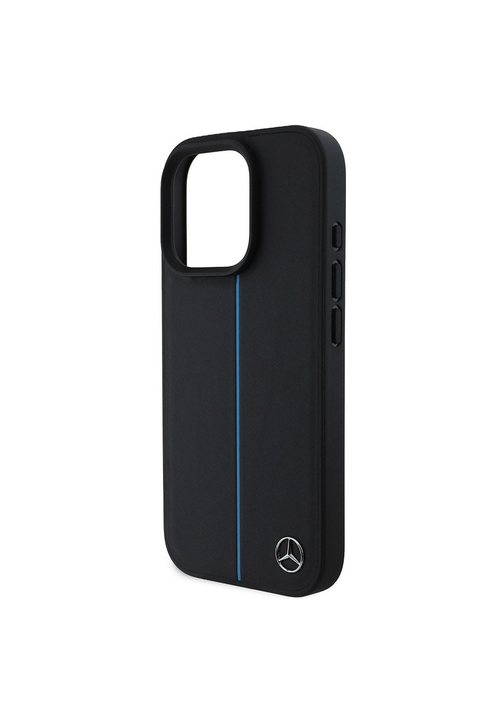 Apple iPhone 16 Pro Kılıf Mercedes Benz Orijinal Lisanslı Manyetik Şarj Uyumlu Metal Yıldız Logolu Mavi Çizgili Deri Kapak