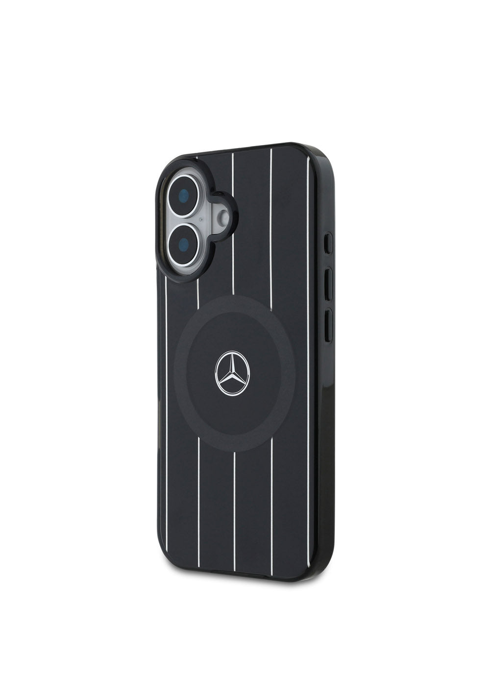 Apple iPhone 16 Kılıf Mercedes Benz Orijinal Lisanslı Manyetik Şarj Uyumlu Çift Katmanlı Paralel Çizgi Desenli Kapak