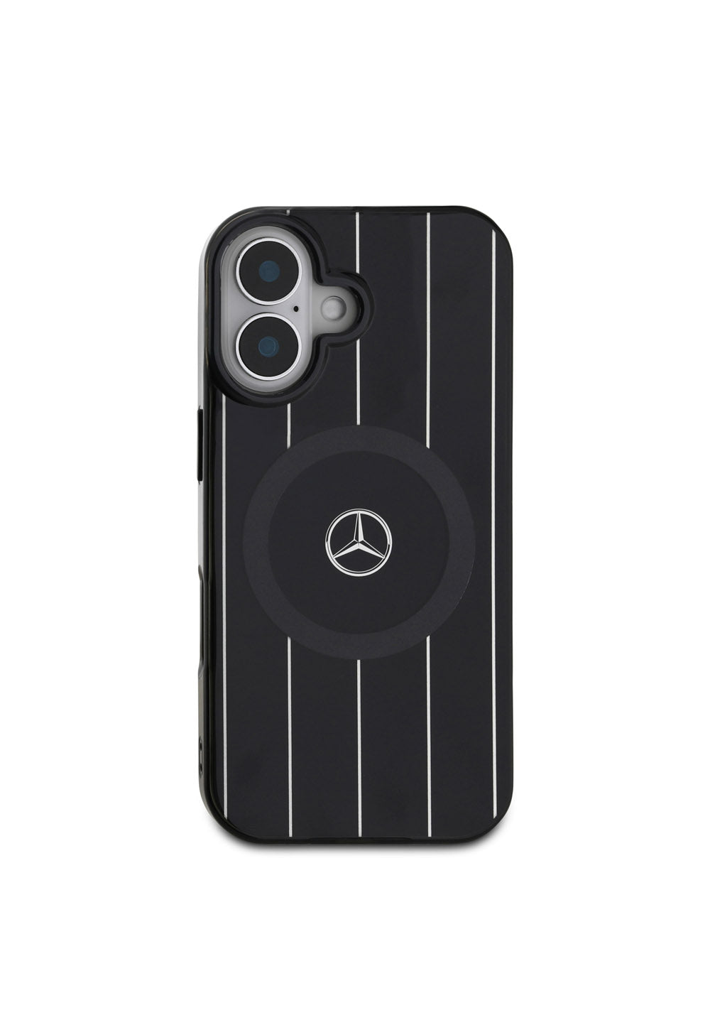 Apple iPhone 16 Kılıf Mercedes Benz Orijinal Lisanslı Manyetik Şarj Uyumlu Çift Katmanlı Paralel Çizgi Desenli Kapak
