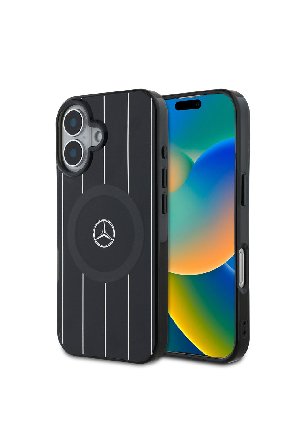 Apple iPhone 16 Plus Kılıf Mercedes Benz Orijinal Lisanslı Manyetik Şarj Uyumlu Çift Katmanlı Paralel Çizgi Desenli Kapak