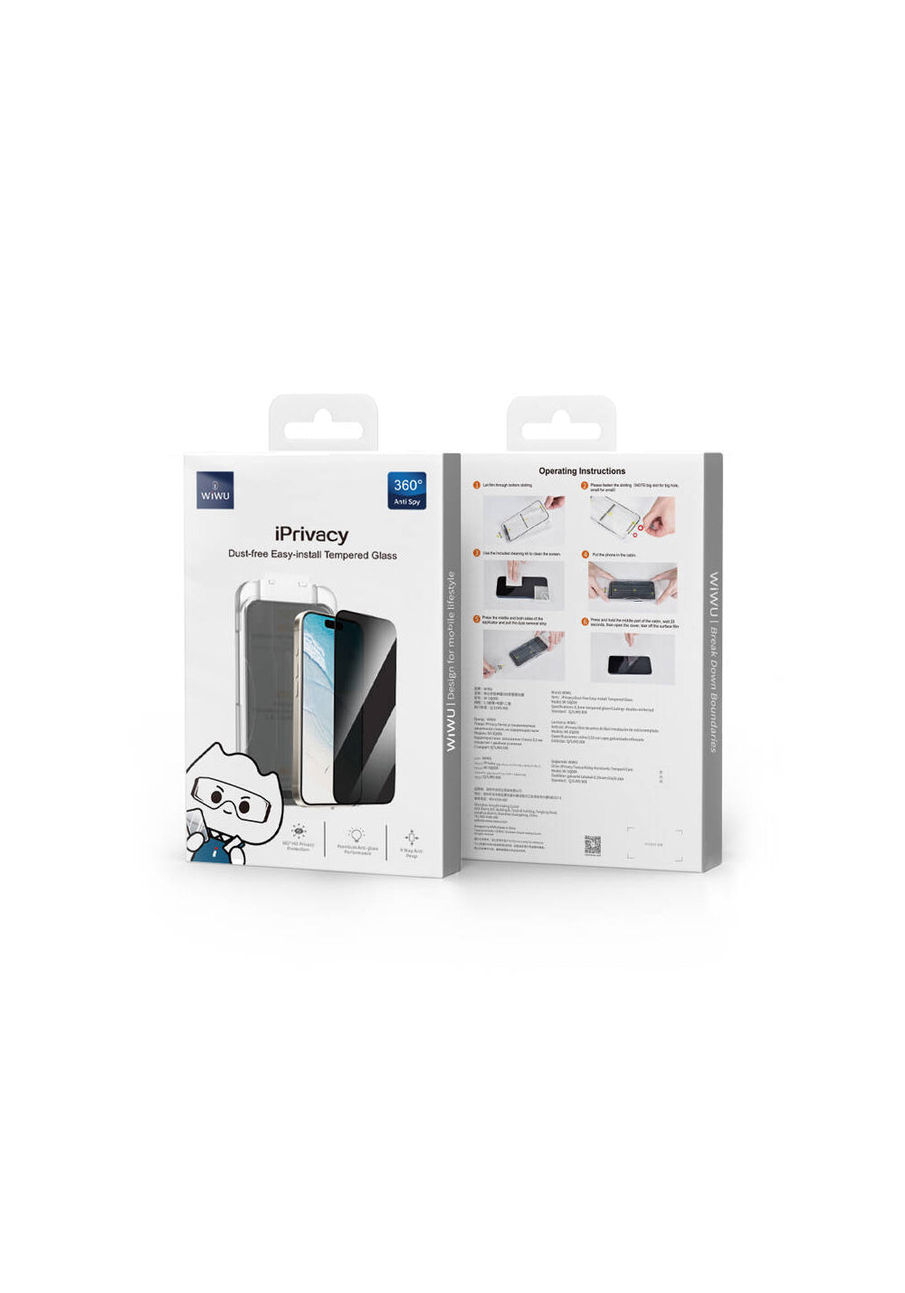Apple iPhone 16 Wiwu Wi-SQ009 Easy Install iPrivacy 360° Anti-Peep Oleofobik Temperli Cam Ekran Koruyucu + Kolay Uygulama Aparatlı