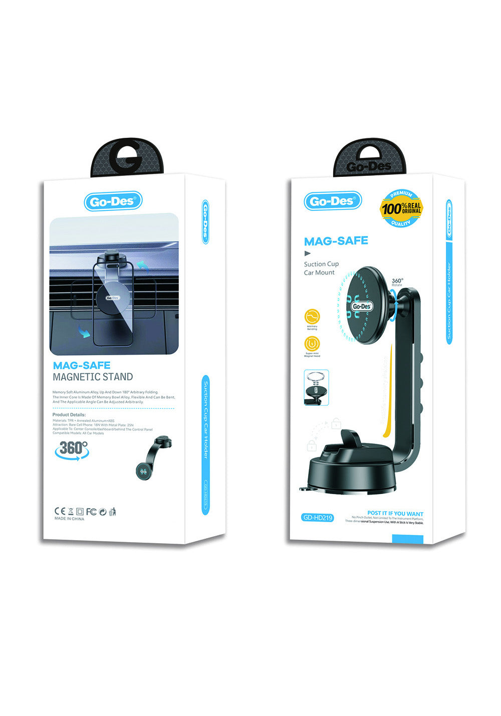 Go Des GD-HD219 M-safe Magnetik Bükülebilen Vantuzlu Araç Telefon Tutucu
