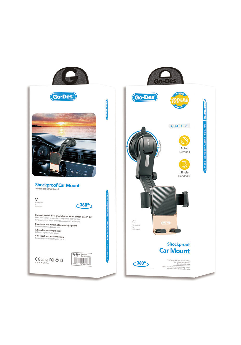 Go Des GD-HD328 360 Derece Dönebilen Vakumlu Tasarım Araç İçi Telefon Tutucu