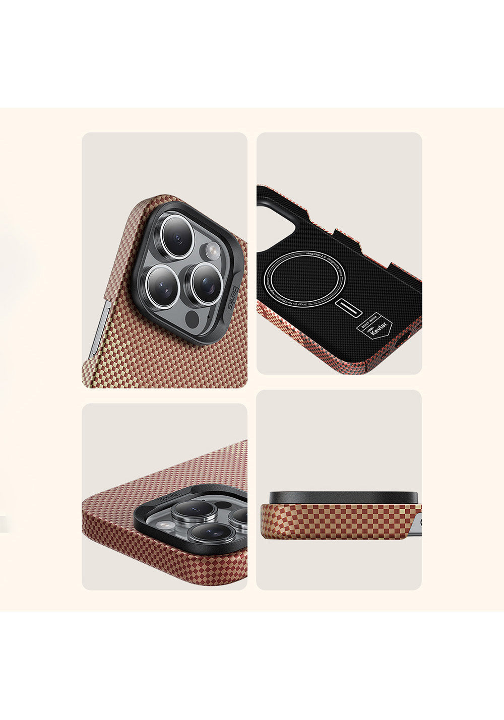 Apple iPhone 16 Pro Max Kılıf Manyetik Şarj Uyumlu Benks GoldenTide ArmorAir 600D Kevlar Karbon Kapak
