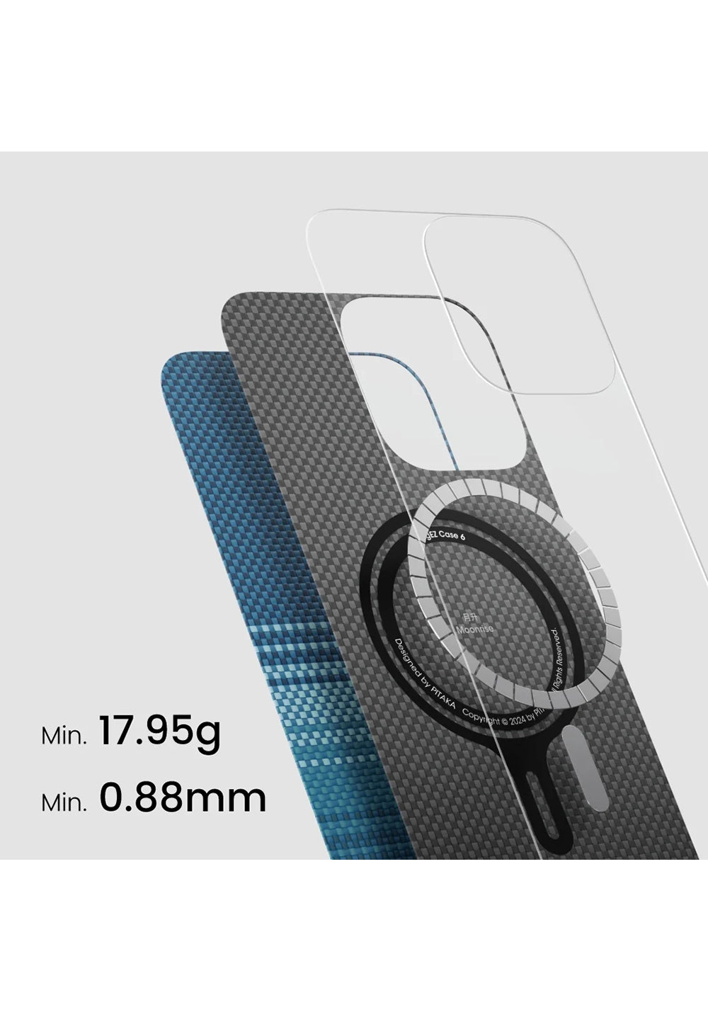 Apple iPhone 16 Pro Max Kılıf Manyetik Şarj Uyumlu Aramid Karbon Fiber Pitaka Tactile Woven Sunset-Moonrise Serisi Moonrise Kapak