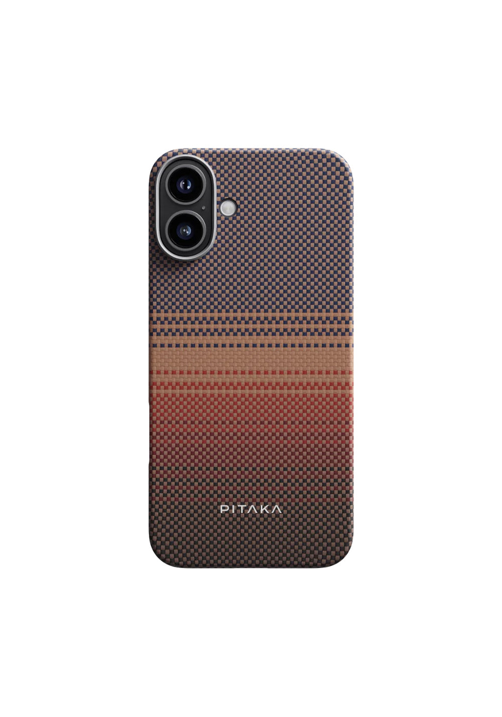 Apple iPhone 16 Kılıf Manyetik Şarj Uyumlu Aramid Karbon Fiber Pitaka Tactile Woven Sunset-Moonrise Serisi Sunset Kapak