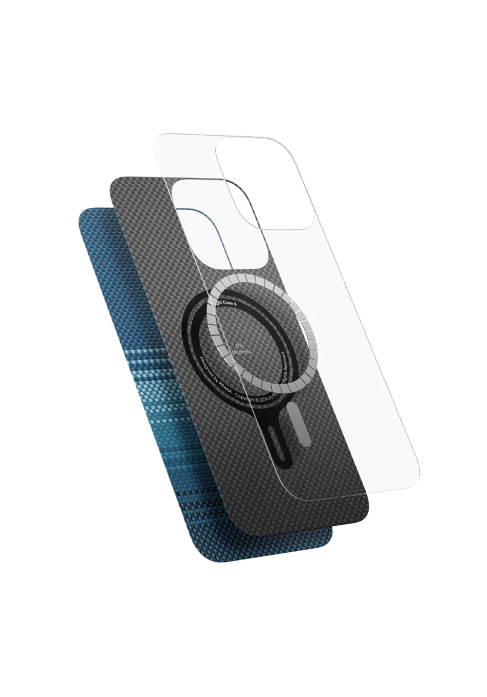 Apple iPhone 16 Kılıf Manyetik Şarj Uyumlu Aramid Karbon Fiber Pitaka Tactile Woven Sunset-Moonrise Serisi Sunset Kapak