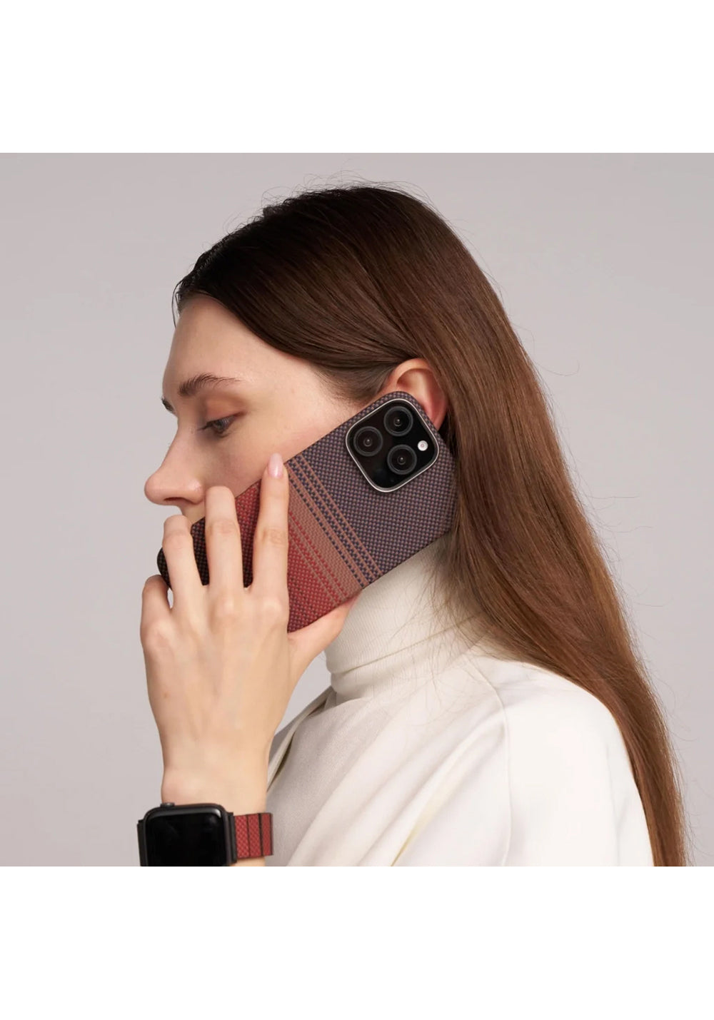 Apple iPhone 16 Kılıf Manyetik Şarj Uyumlu Aramid Karbon Fiber Pitaka Tactile Woven Sunset-Moonrise Serisi Sunset Kapak