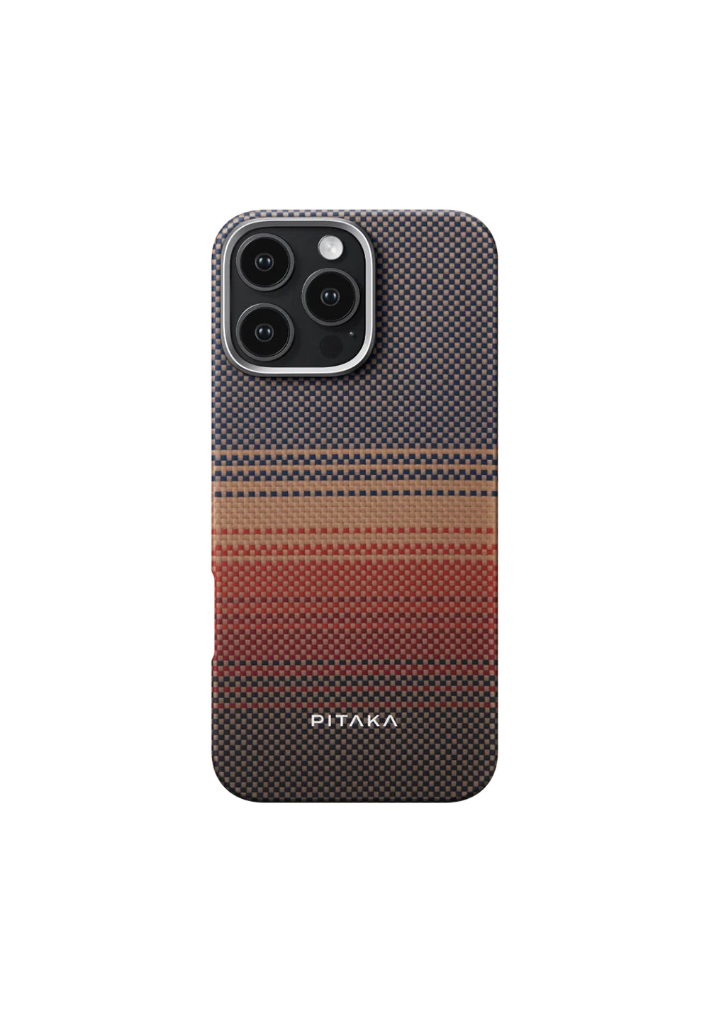 Apple iPhone 16 Pro Max Kılıf Manyetik Şarj Uyumlu Aramid Karbon Fiber Pitaka Tactile Woven Sunset-Moonrise Serisi Sunset Kapak